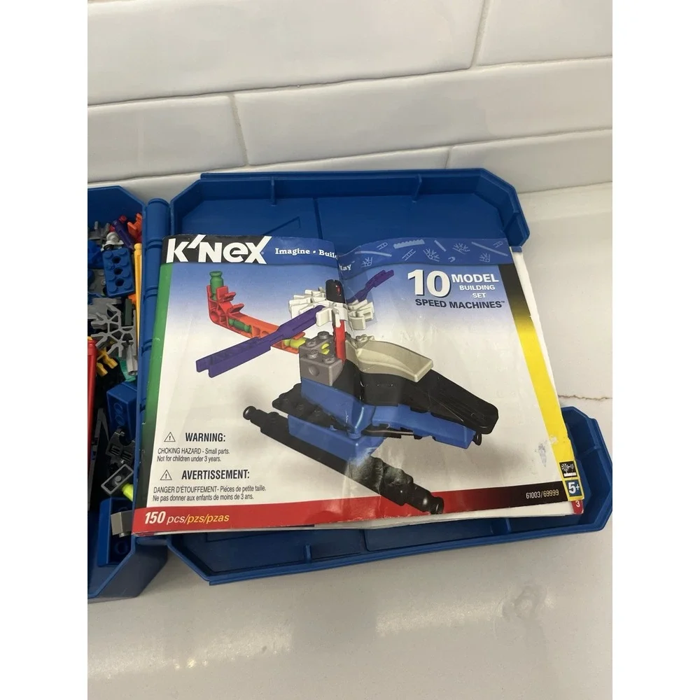 K'nex Blue Carry Case 9x9x3 with Pieces & Manual Instructions Kit Vintage